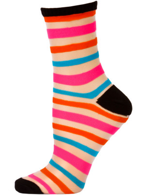 Chatties Women's Bright Stripe Jelly Crew Socks - 1 Pair - Black with Orange/Pink/Blue