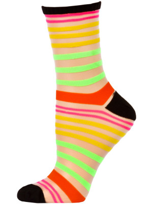 Chatties Women's Bright Stripe Jelly Crew Socks - 1 Pair - Black with Yellow/Green/Pink/Orange