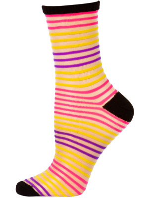 Chatties Women's Bright Stripe Jelly Crew Socks - 1 Pair - Black with Pink/Yellow/Purple