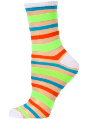 Chatties Women's Bright Stripe Jelly Crew Socks - 1 Pair - White with Green/Orange/Blue