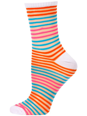 Chatties Women's Bright Stripe Jelly Crew Socks - 1 Pair - White with Blue/Pink/Orange
