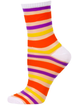 Chatties Women's Bright Stripe Jelly Crew Socks - 1 Pair - White with Orange/Purple/Yellow