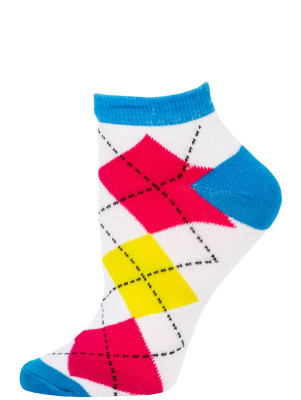 Chatties Women's Neon Argyle Low Cut Socks - 1 Pair - Blue/White Large Argyle