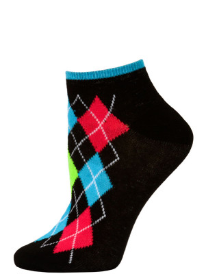 Chatties Women's Neon Argyle Low Cut Socks - 1 Pair - Black/Blue Argyle