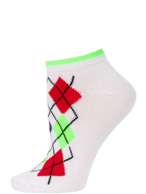 Chatties Women's Neon Argyle Low Cut Socks - 1 Pair - White/Green Argyle