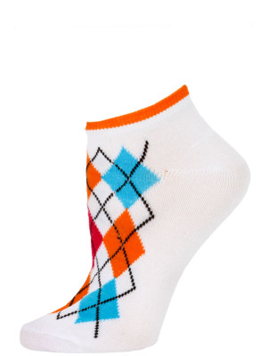 Chatties Women's Neon Argyle Low Cut Socks - 1 Pair - White/Orange Argyle