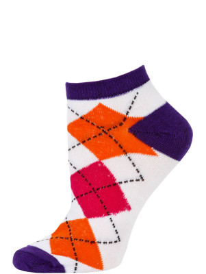 Chatties Women's Neon Argyle Low Cut Socks - 1 Pair - Purple/White Large Argyle