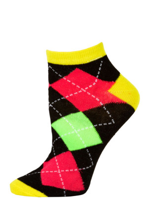 Chatties Women's Neon Argyle Low Cut Socks - 1 Pair - Yellow/Black Large Argyle