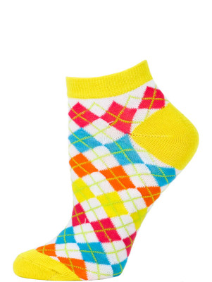 Chatties Women's Neon Argyle Low Cut Socks - 1 Pair - Yellow/White Mini Argyle