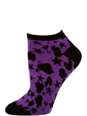 Wild Thing Women's Animal Print No Show Socks - 1 Pair - Black/Purple Star Cheetah