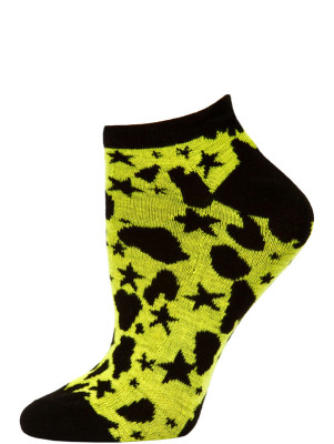 Wild Thing Women's Animal Print No Show Socks - 1 Pair - Black/Yellow Star Cheetah