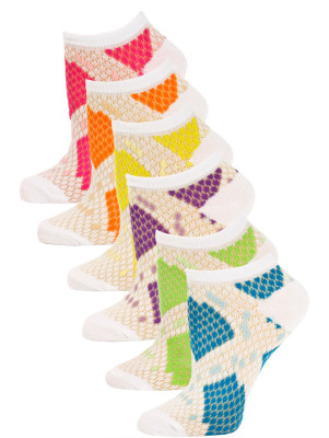Chatties Women's Snake Print Low Cut Socks - 6 Pairs - White with Blue, Green, Purple, Yellow, Orange, Pink
