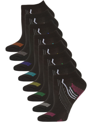 Gina Group Women's No Show Sport Socks - 8 Pairs - Black with Bright Trim