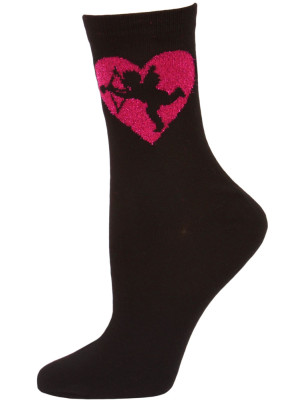 Love Struck Women's Valentine's Day Crew Socks - 1 Pair - Black/Pink Cupid