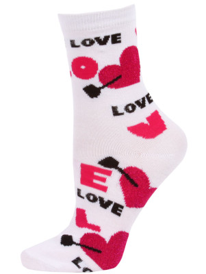 Love Struck Women's Valentine's Day Crew Socks - 1 Pair - White/Pink Hearts & Arrows