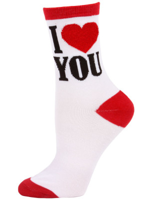Love Struck Women's Valentine's Day Crew Socks - 1 Pair - White/Red I Love You