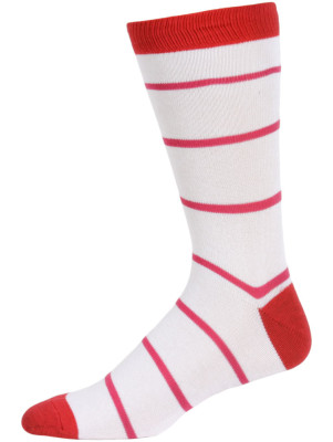 Fine Fit Men's Striped Cotton Dress Socks - 1 Pair - White with Pink