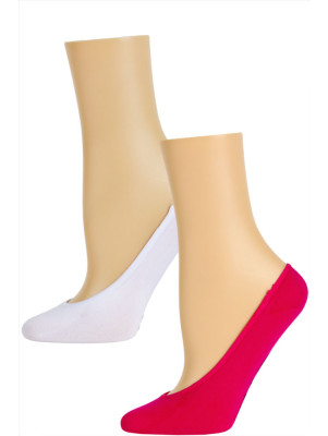 Steve Madden Solid Color Microfiber Footie Liner Socks - 2 Pairs - Hot Pink and White