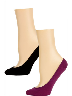 Steve Madden Solid Color Microfiber Footie Liner Socks - 2 Pairs - Purple and Black