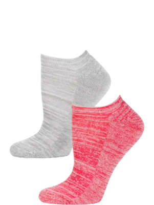 Steve Madden Marled Pastel No Show Socks - 2 Pairs - Light Grey and Hot Pink