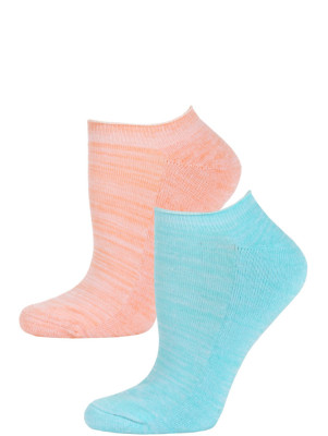 Steve Madden Marled Pastel No Show Socks - 2 Pairs - Pastel Blue and Orange