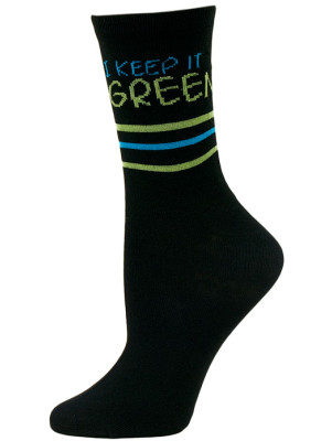 Go Green Women's Crew Socks - 1 Pair - Black - I Keep it Green