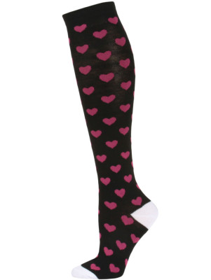 Julietta Women's Heart Print Knee Socks - 1 Pair - Black/Pink