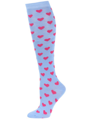 Julietta Women's Heart Print Knee Socks - 1 Pair - Blue/Pink