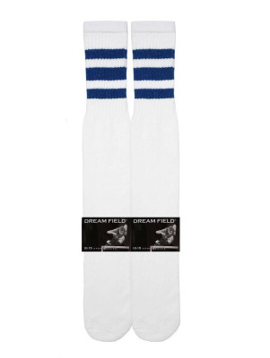 Dream Field Tube Socks - 4 Pairs - White with Blue Stripe 