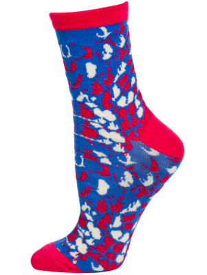 Wild Thing Women's Neon Crew Socks - 1 Pair - Blue / Pink Animal Print