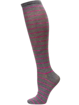 Sockaholic Women's Metallic Stripe Knee Sock - 1 Pair - Gray / Pink