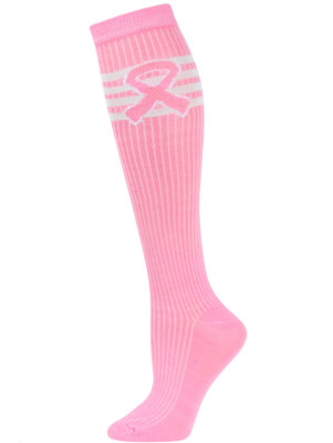 Pink Ribbon Women's Tube Knee Socks - 1 Pair - Pink Retro Stripe