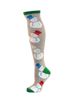 Merry Christmas Women's Knee Socks - 1 Pair - Gray Snowmen