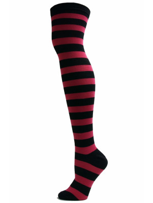 J. Ann Thick Stripe Over the Knee Socks - 1 Pair - Pink/Black
