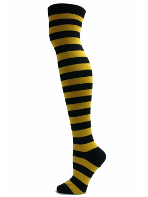 J. Ann Thick Stripe Over the Knee Socks - 1 Pair - Yellow/Black