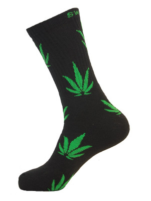 Unisex Crew Classic Weed Socks Black with Green - 2 pairs