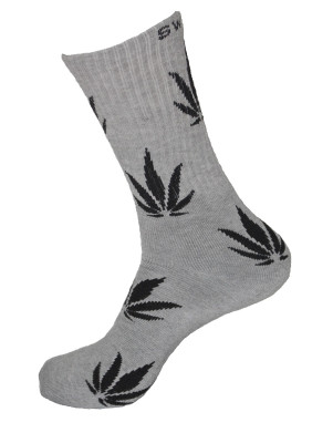 Unisex Crew Classic Weed Socks Grey with Black - 2 pairs