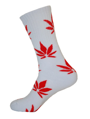 Unisex Crew Classic Weed Socks White with Red - 2 pairs