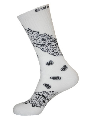 Unisex Crew Swag Long Leaf Socks White with Black