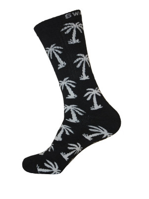 Unisex Crew Swag Palm Tree Socks Black with Grey - 2 pairs